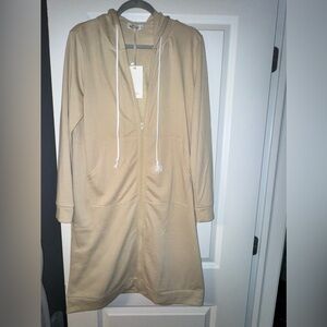 Grace Karin Beige Hooded Jacket Zip Down Tunic Dress New with Tags Sz M